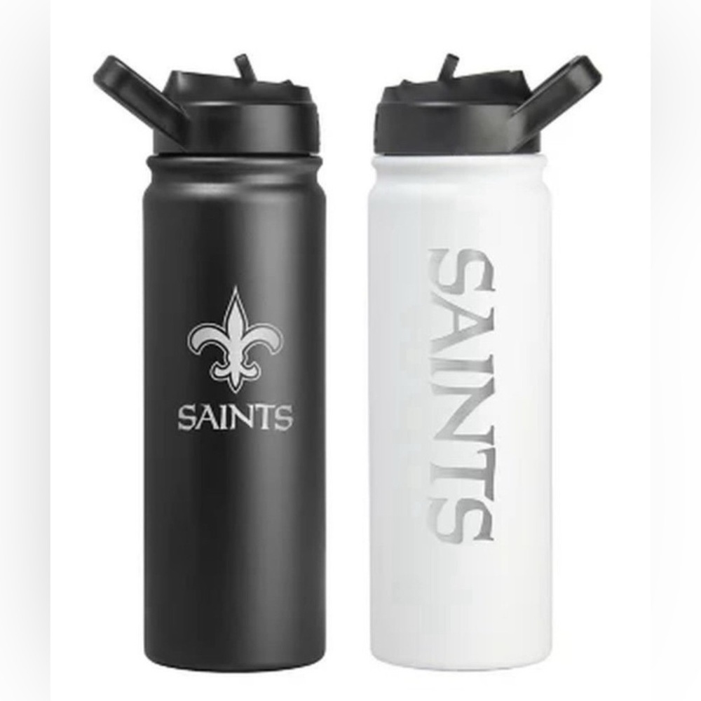 Official NFL Louisiana Saints Black & White Flip Top Water Bottle Set – 24oz NIB